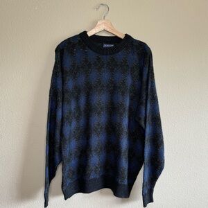 Jantzen sweater mens large 100% acrylic plaid vintage 90s grandpa black & blue